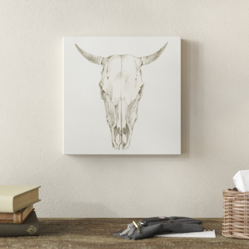 «Western Skull Mount I», peinture sur toile, H 12 po x l 12 po