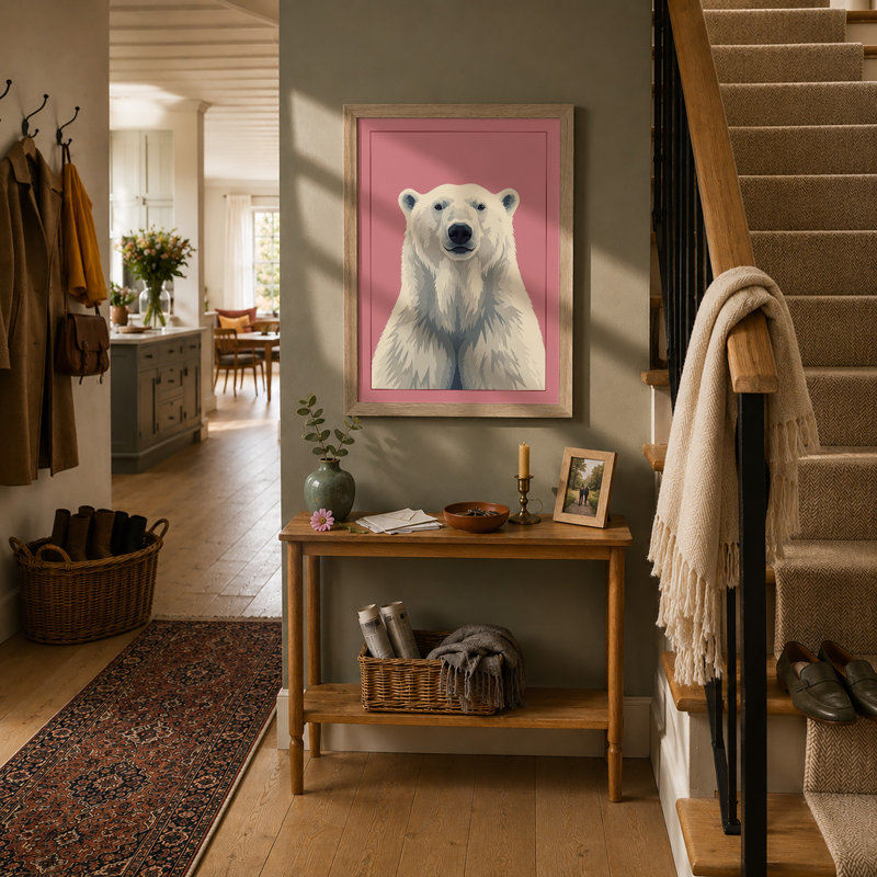 Calm Polar Bear Modern - Framed Print, A2 - 59.4 x 42.0 cm, Oak