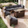 Caradog Wicker 6 - Person Patio Conversation Sets with Cushions, Coffee Table and 44" Fire Pit