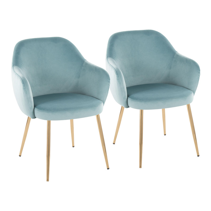 Buena Dining Chair with Tapered Metal Legs - Set of 2, Green, Gold