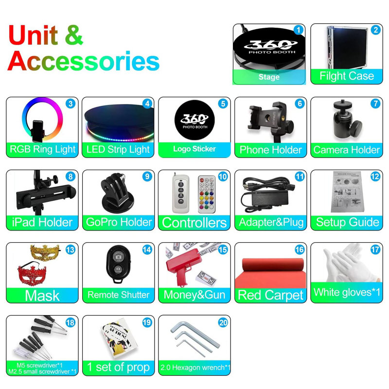360 Photo Booth Remote Control Automatic Slow Motion Spin Camera Video Booth & Flight Case
