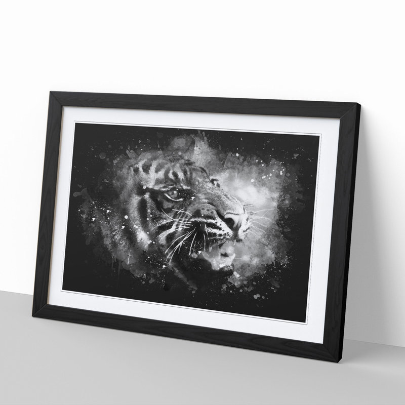Tiger Vol.4 Paint Splash - Picture Frame Graphic Art, 48cm H x 65cm W x 2cm D, Black