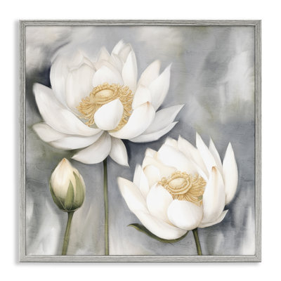 White Lotuses on Framed Giclee Art by Kim Allen