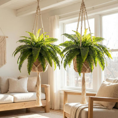 Fake Ferns, 2 Bundles Artificial Boston Fern Plants,38 Fronds Large Realistic Faux Greenery for Indoor & Outdoor - for Valentine’s Day, Easter Decor, Home, Garden, Porch, Office Decoration (Green)