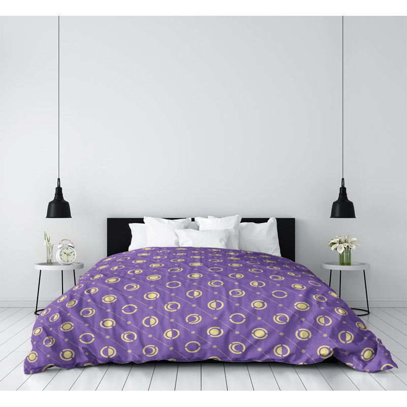 Housse de couette simple Moon phases, Housse de couette pour très grand lit, Mauve/jaune, Polyester brossé