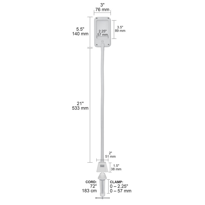 Atlante Adjustable Metal USB Clip On Lamp, White