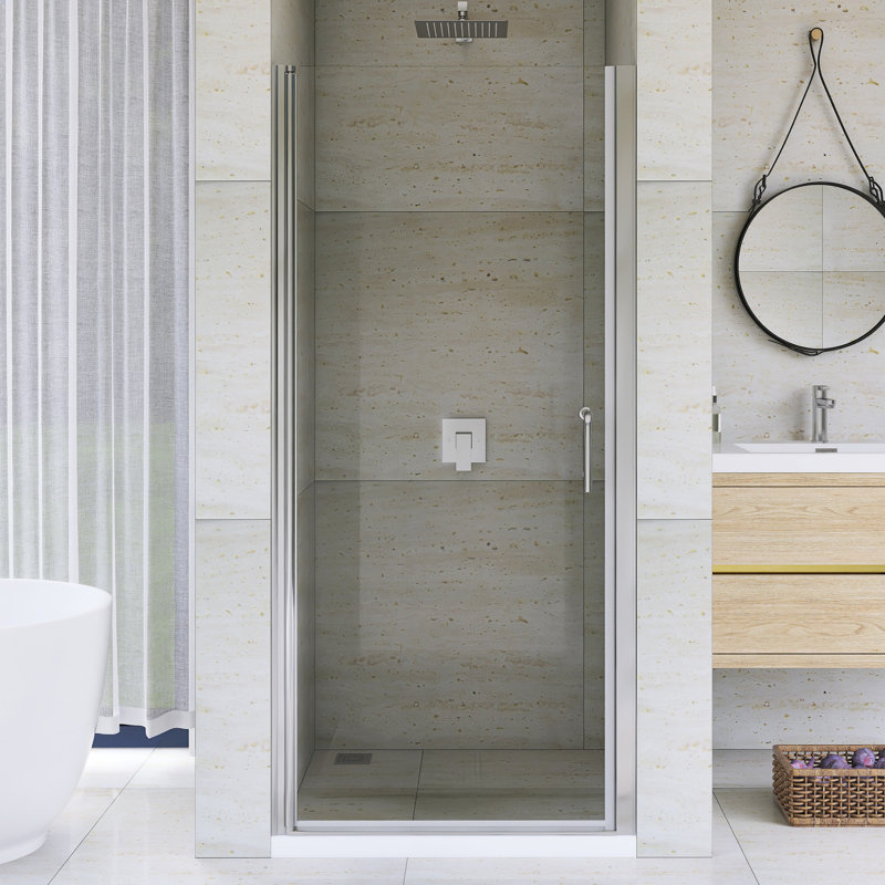 34"W X 72" H Pivot Semi-Frameless Shower Door in Brushed Nickel Finish, Brushed Nickel