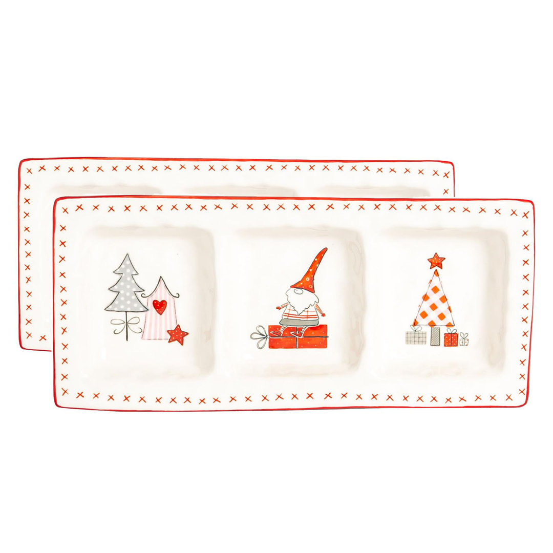 Nicola Spring - Patchwork Christmas Snack Plates - 32 x 13.5cm - White