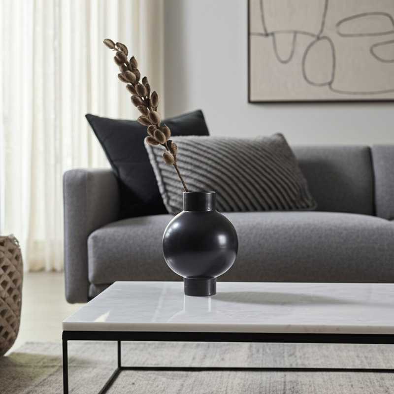 Bronsyn Neutral Round Modern Ceramic Bubble Vase, 15" H x 11" W x 11" D, Gray