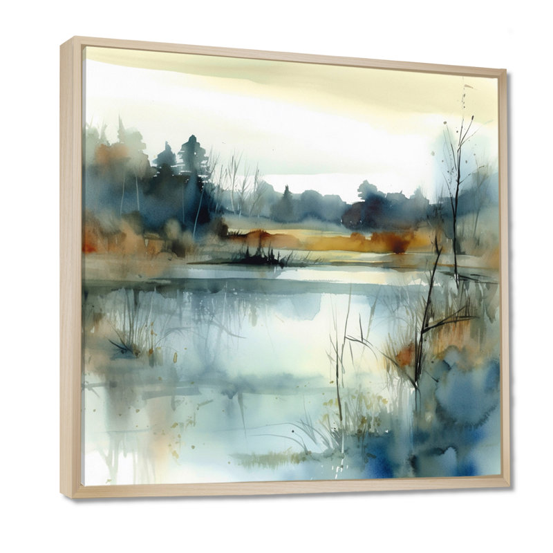 Illustration d'un paysage de lac d'été II, H 16 po x l 16 po, Érable, Reproduction avec cadre flottant