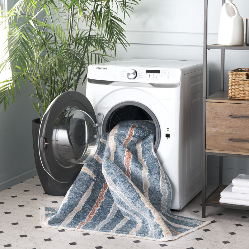Tapis lavable bleu / ivoire Setebos, Rectangle 5 pi 3 po x 7 pi 6 po