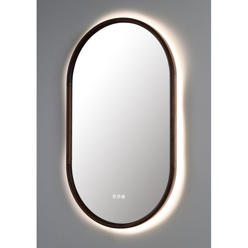 Zen LED Mirror, Walnut, Oval, 39.37" x 23.62"
