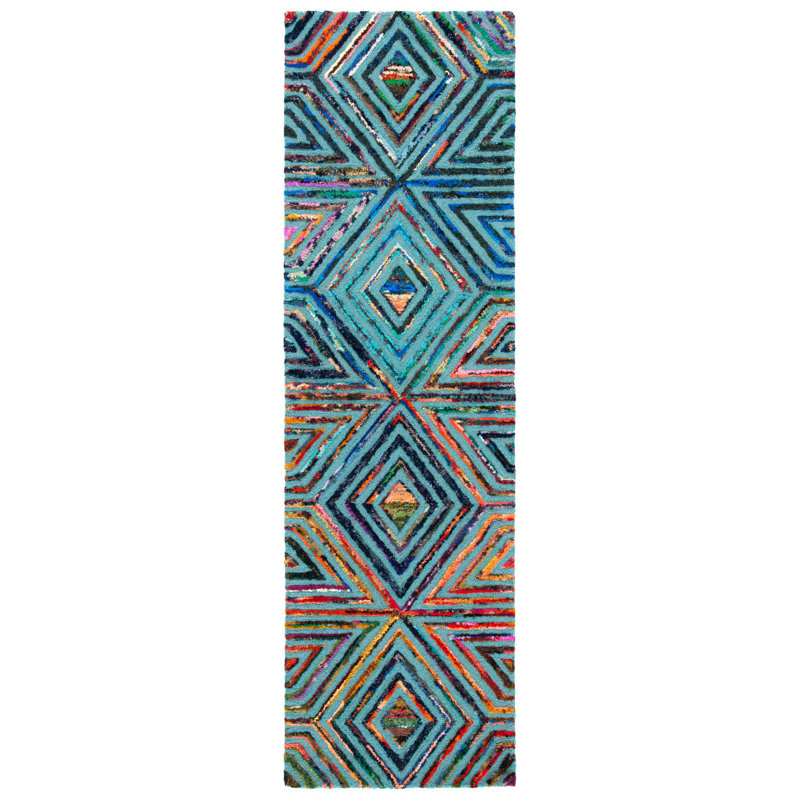 Tapis Abstrait Touffeté À La Main Laine Et Coton Nantucket in Blue, Runner 2'3" x 6'