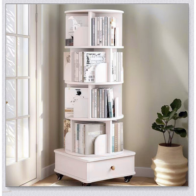 Bibliothèque pivotante à 360 degrés avec tiroir, étagère de rangement à 5 niveaux pour petits espaces, rangement en bois moderne