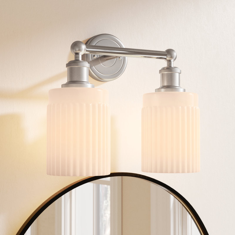 Kamena 13.5" W 2-Light Dimmable Vanity Light, Matte White, Brushed Satin Nickel