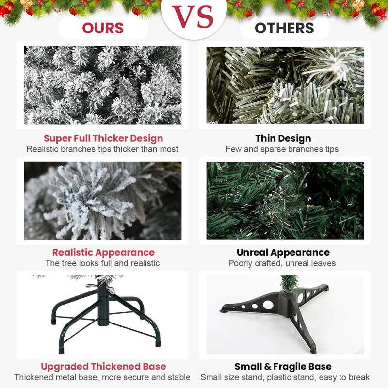 Arbre de Noël artificiel enneigé compact 4 pi avec base en métal, 4'