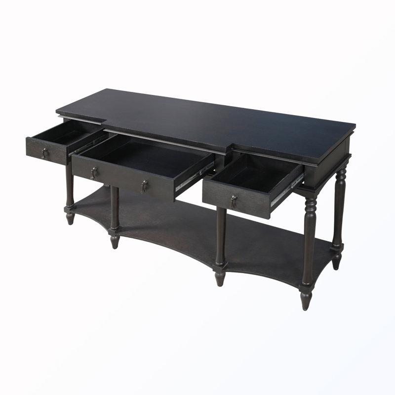 Console avec 3 tiroirs à fermeture en douceur et tablette inférieure, Noir