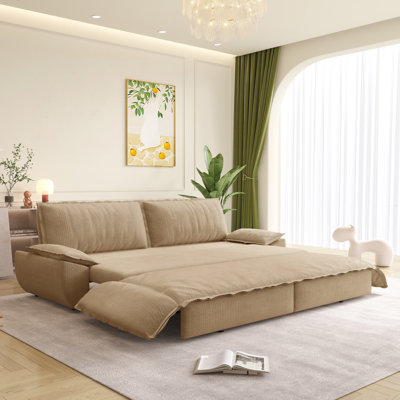 73.2 Inch Queen Pull Out Sofa Bed, 3-In-1 Convertible Sleeper Sofa, Multi-Functional Corduroy Loveseat Bed, Camel