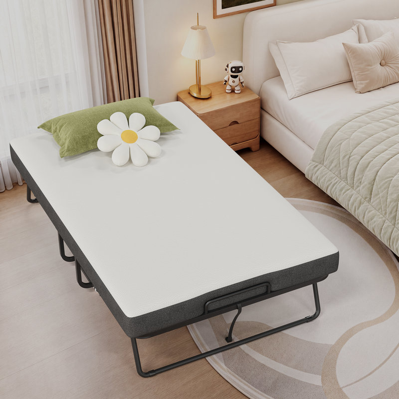 Folding Bed for Adults with 12cm Mattress, Heavy Duty Metal Frame Portable Guest Bed, 75 x 45 Inch Foldable Bed for Home Guest Use