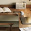 Bureau moderne en L en bois massif avec bibliothèque-1937340856