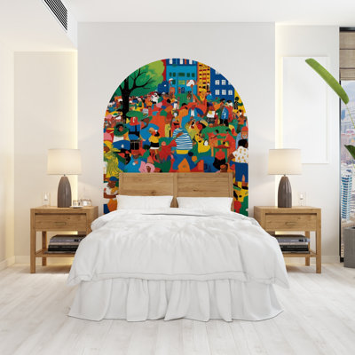 Abstract Colorful Arch Wall Art Vinyl Decal, Bed Arch Sticker, Hedboard Wall Decal, Arch Wall Decal, Wall Sticker, Super King Bed Arch 572DLU