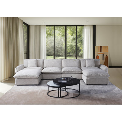 Très grand canapé modulaire rembourré en duvet 6 pièces avec repose-pieds Boucle