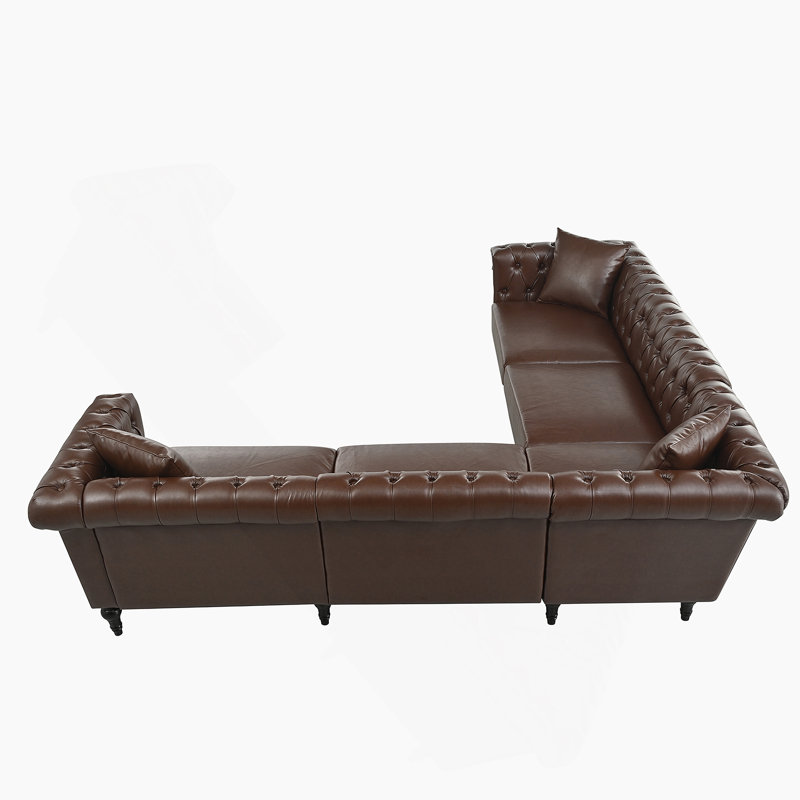 Canapé modulaire réversible en L Chesterfield, Marron foncé