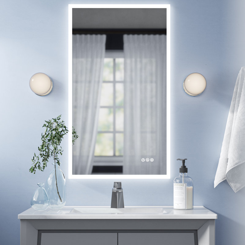 Wall Mounted Bathroom Vanity Mirror with LED Lights, Frameless Modern Bathroom Wall Mirror with Dimmable Lighting and Defogger