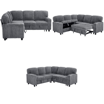 Pull-Out Queen Bed, Hidden 39"x23" Storage, USB-C + Cup Holders, Corduroy Wrap, 400 lb/Seat, Left/Right Bed Swap, 4-Carton Delivery