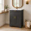 Meuble-lavabo de 61 cm (24 po) avec lavabo en céramique, rangement dissimulé et étagères réglables (sans robinetterie) - Noir-1496335026-1497286399