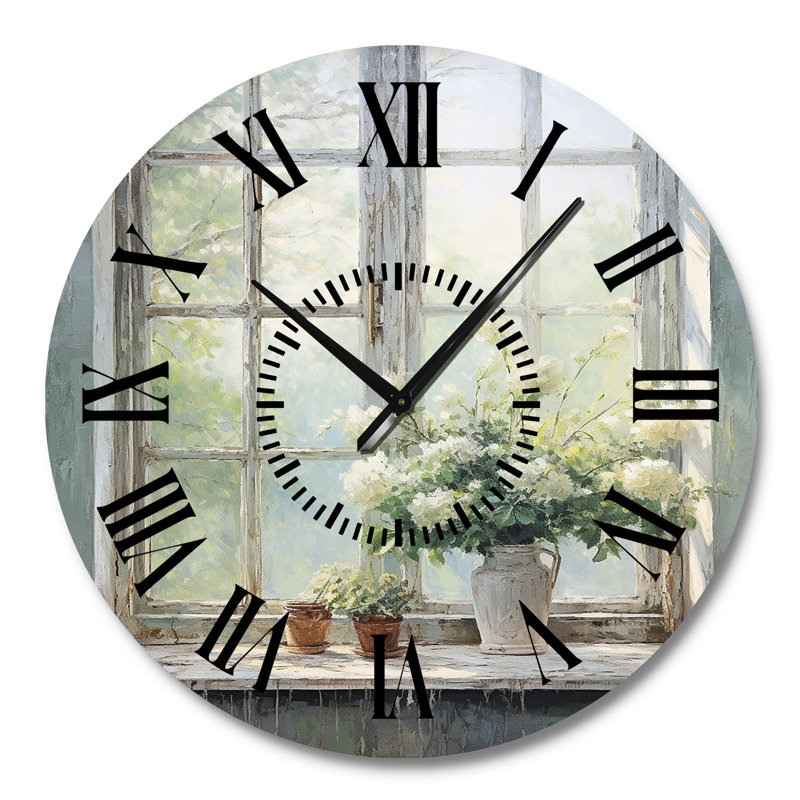 Countryside Calm Blooms Farm Windows I - Farmhouse Windows  Black Face Wall Clock, Large