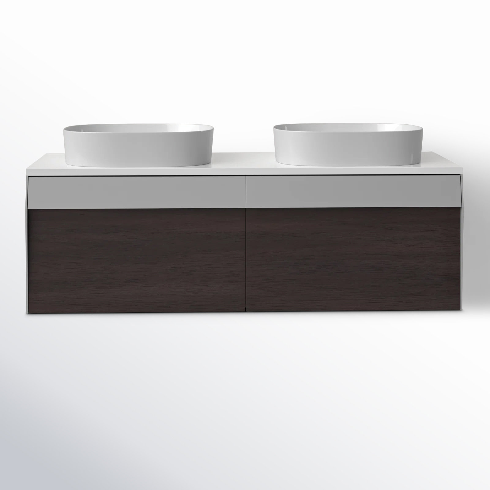 Lynwood 55" Wall-Mounted Double Bathroom Vanity Set, Smoke Gray/Dark Brown
