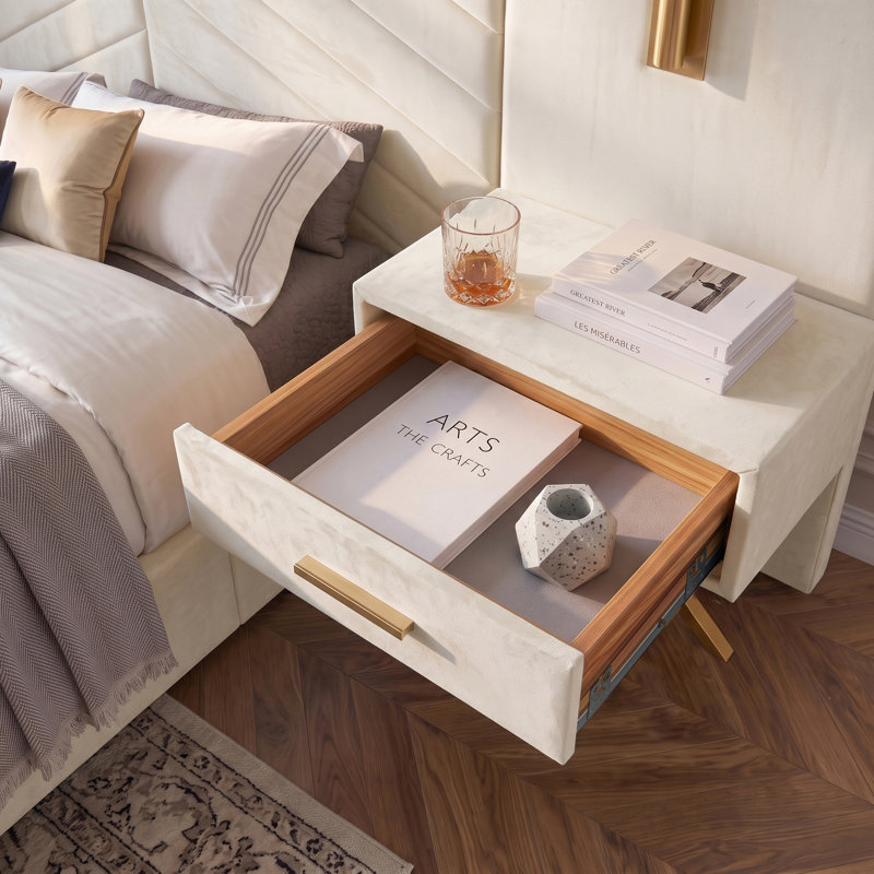 Lit plateforme tapissier Modern, King, Off White