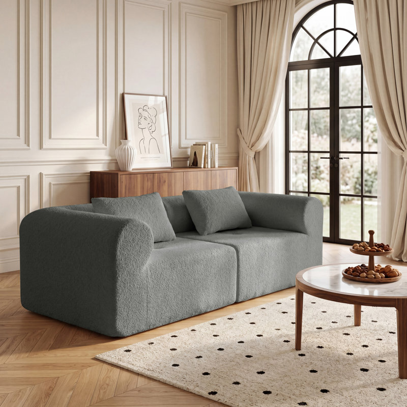Canapé modulaire 2 pièces Bouclé, accoudoirs gauche et droit, ressorts ensachés, rouleau de compression, aucun assemblage requis, housses lavables, gris