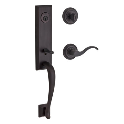 Del Mar Handleset with Single Cylinder Deadbolt and Curve Door Lever and Traditional Round Rosette