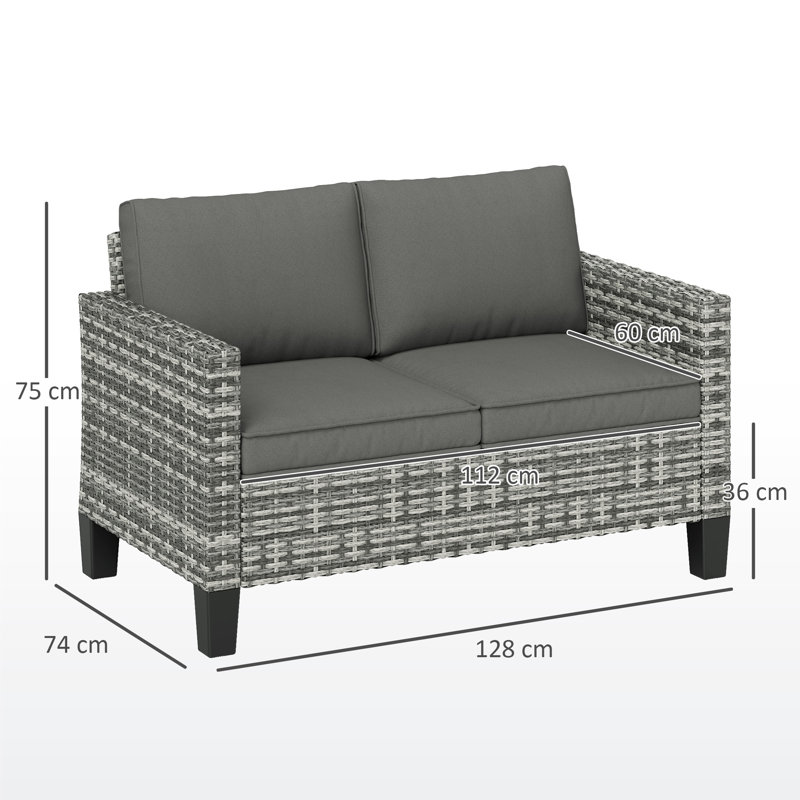 128cm Wide Straight Patio Sofa with Cushions, Grey, Light Grey