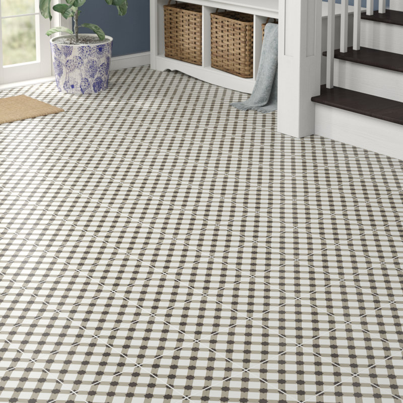 Encausto 8" x 8" Porcelain Field Tile, White/Brown