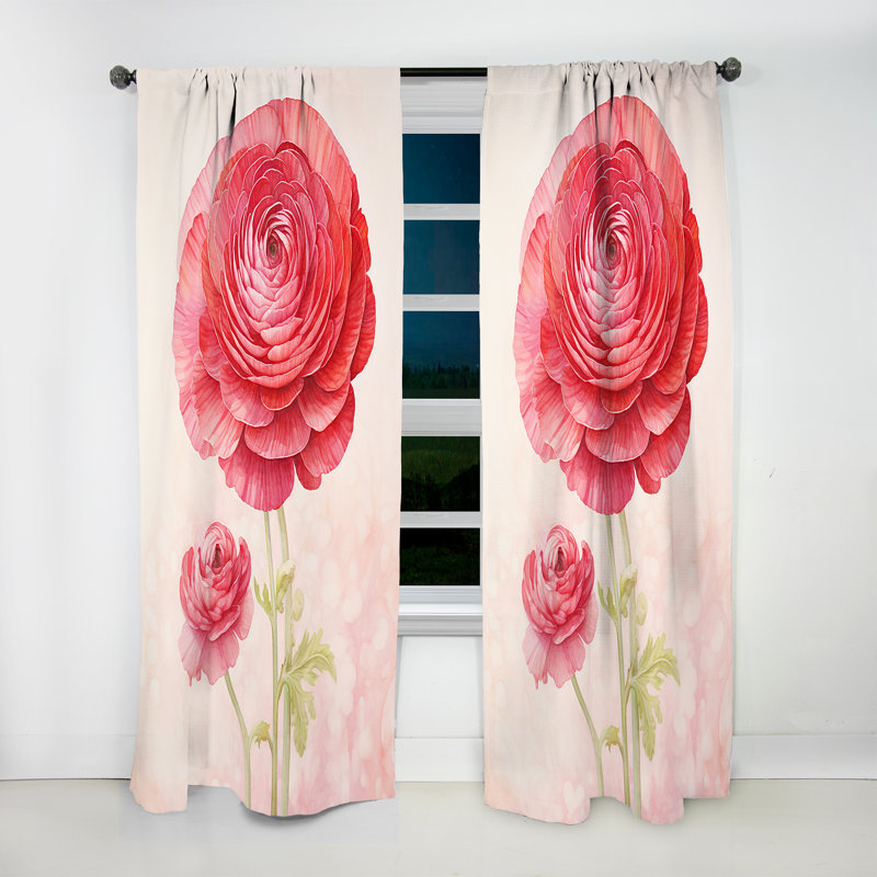Ekanta Vintage Ranunculus Dreams II - Ranunculus Curtain - Velvet Room Darkening - 1 panel, 52" W x 84" L