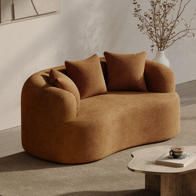 Canapé incurvé désossé en mousse à haute densité et sans assemblage requis, Orange, H 24,8 po x l 68,5 po x P 39,4 po, 2