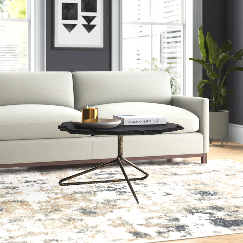 Degraff 37'' Marble Top Coffee Table with Gold Metal Base, Black