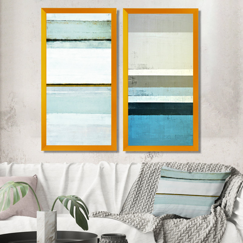 «Blue Meets Brown Modern Art III», ensemble de 2 peintures sur toiles, H 40 po x l 40 po x P 1 po, Cadre photo doré