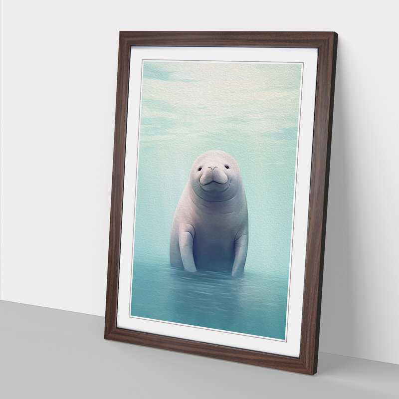 Manatee Minimalism Art - Framed Print, Walnut, 34cm H x 25cm W x 2cm D