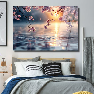 Cherry Blossom Reflection Tempered Glass Wall Art