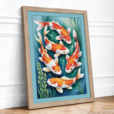 Koi Among Waterplants Japandi - Framed Print