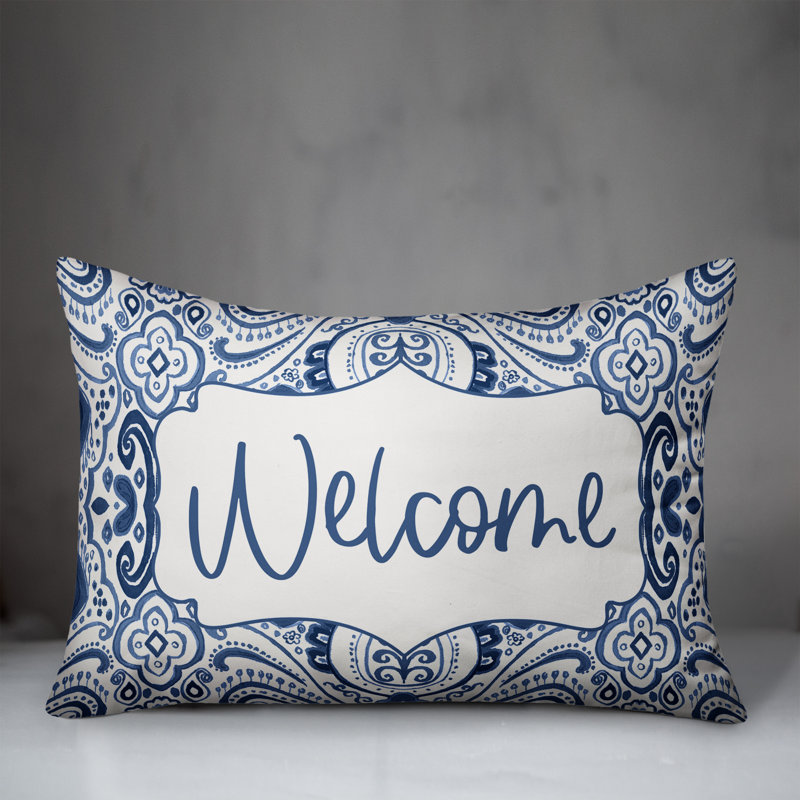 Paisley Outdoor Reversible Throw Pillow, Blue