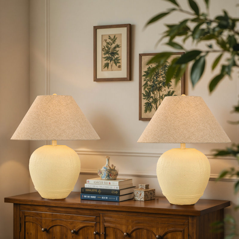 Kula Ceramic Table Lamp(Set of 2), Cream White, 21.65" H x 17.99" W x 17.99" D