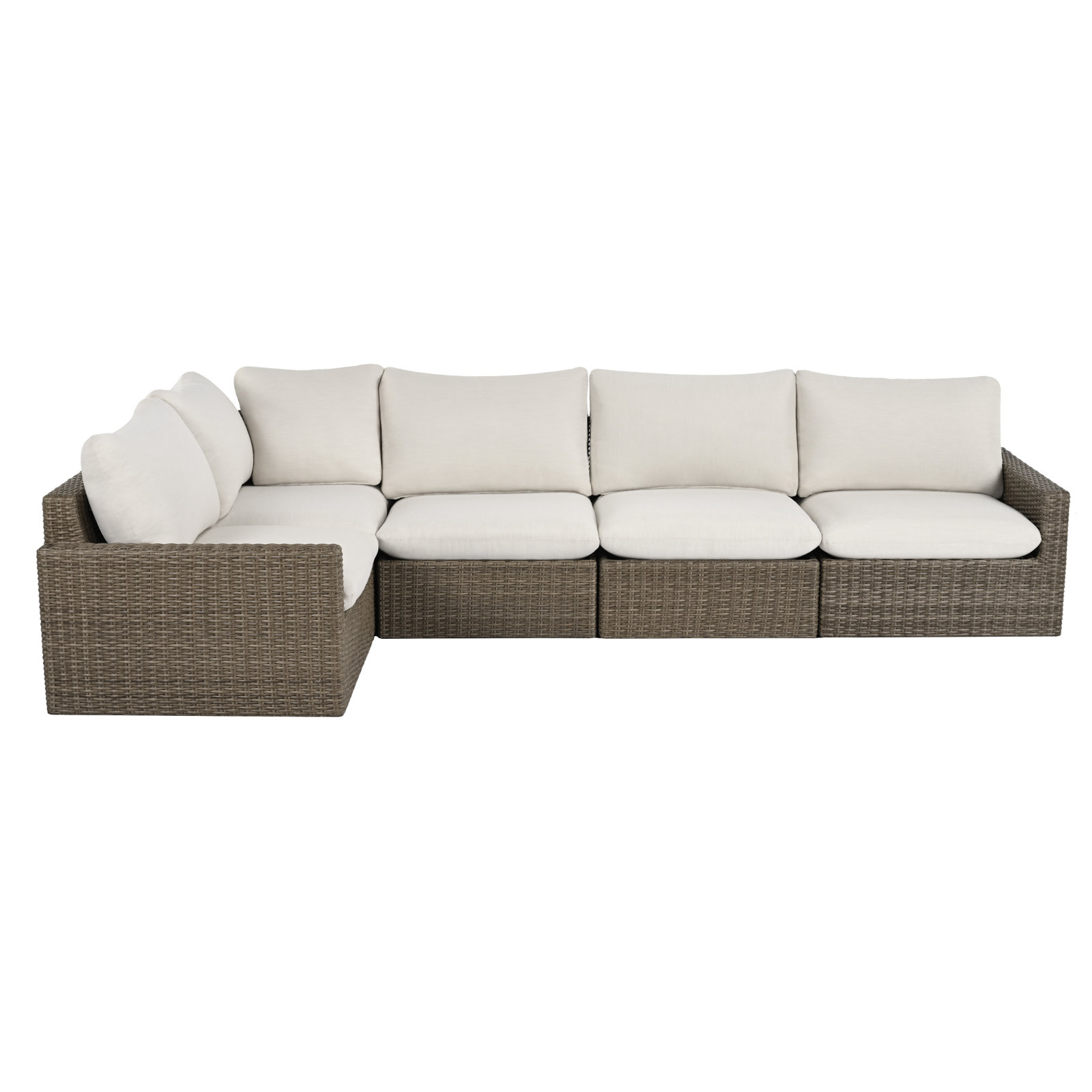 Pippa Wicker Outdoor Conversation Set, 5Pcs:2 Armchairs, 2 Armless Sofas, Corner Sofa