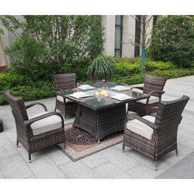 Ensemble de conversation en osier / rotin pour 4 personnes avec coussins Barcomb