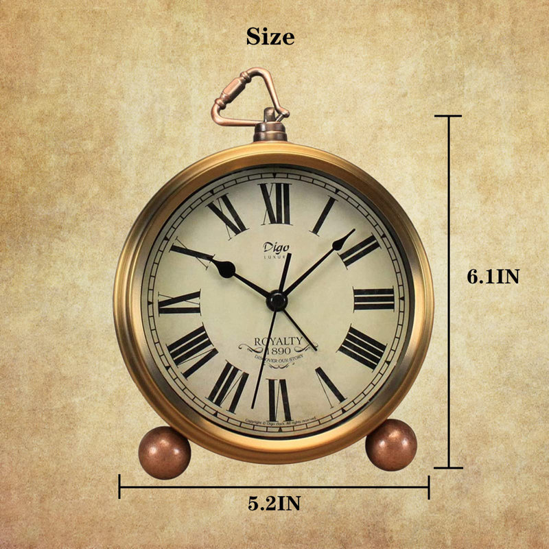 Golden Retro Vintage Non-Ticking Table Clock