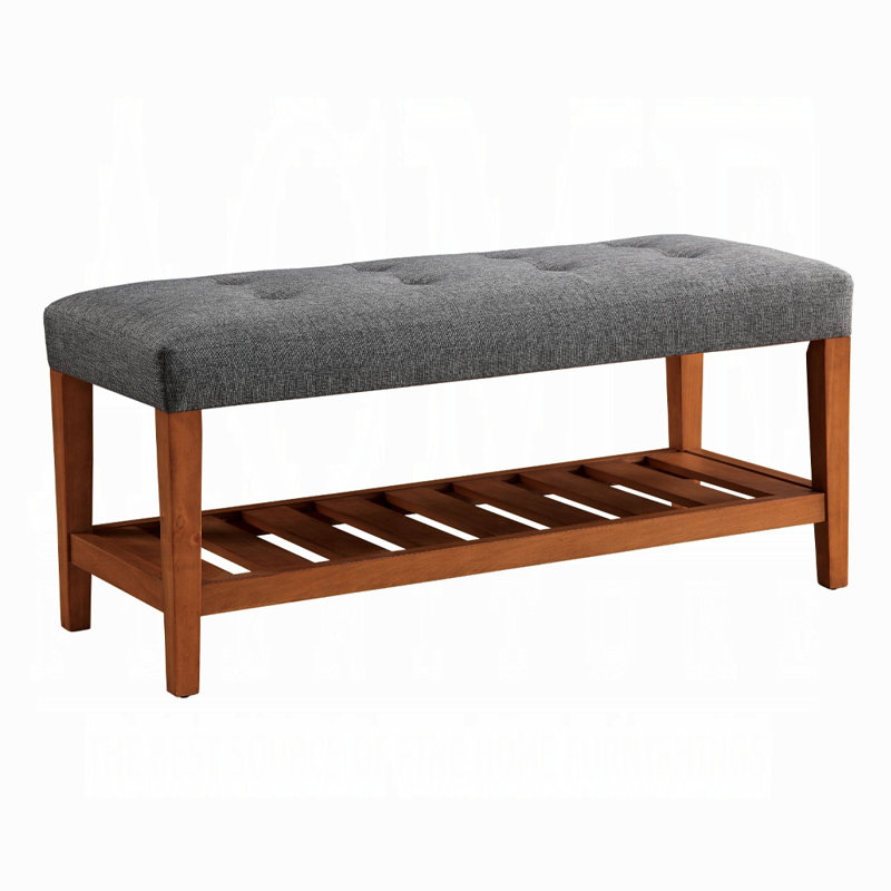 Charla Contemporary Upholstered Bench With Oak Frame, Gray Upholstery, Gray